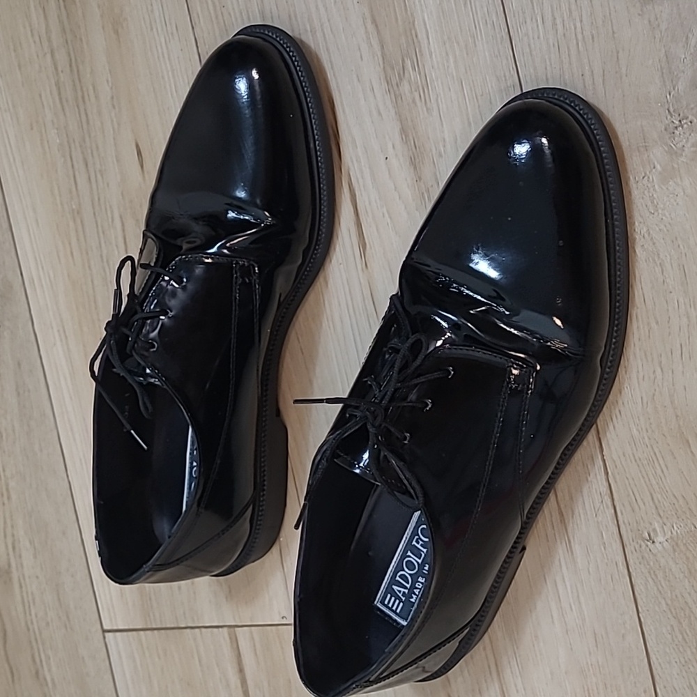 Adolfo Black Patent Leatherhand Made Italy Men's Dress Shoes 9.5